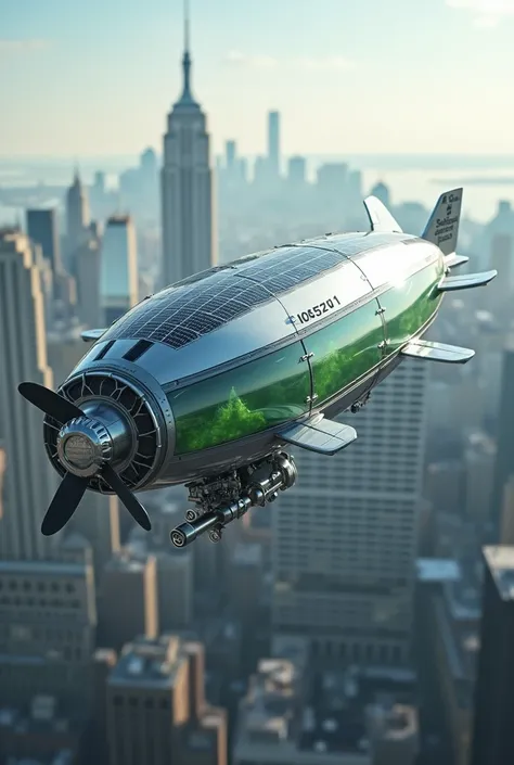 create the realistic image,  perfect and well detailed of a ZEPPELIN with 4 propellers and 20 meters long and 4 meters wide .

 The ZEPPELIN of modern design has embedded in the front part a powerful exhaust fan made of metal .

location:  is flying over t...