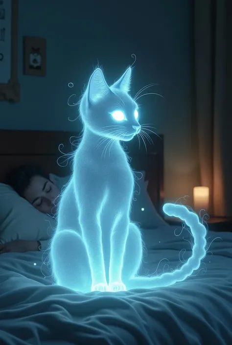 Spirit of a cat taking care of its owner 