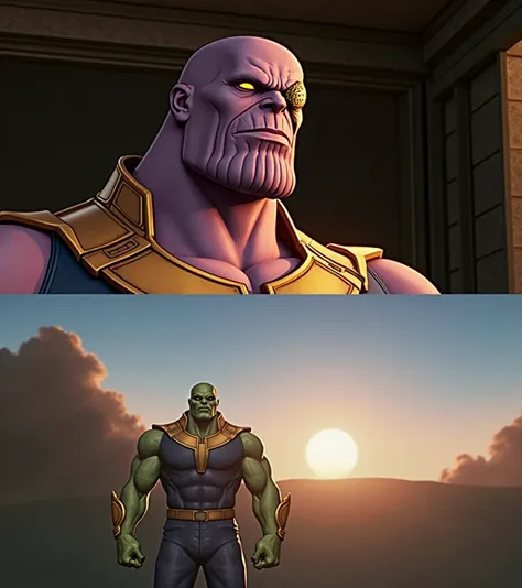 change thanos body colour to green. modify his head alone to a fuck you finger shape, give him an eyepatch on his left eye.