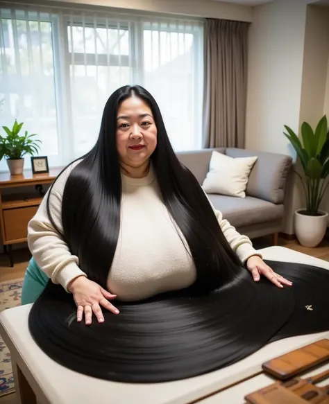 8k,Highest quality, masterpiece, Ultra-high resolution,(masterpiece:1.6, Highest quality), Intricate details, 1 female,Middle-aged woman in her 50s, japanese, full body, ((dynamic pose:1.4)), top of head, ((Absurdly Long hair:1.5)), ((jet Black Hair)), ((f...