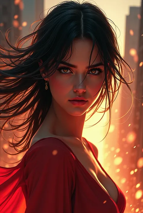 girl in comic style, beautiful detailed eyes, beautiful detailed lips, very detailed face, long eyelashes, dynamic pose, action scene, dynamic lighting, Colors: black, comic book shading, Blur, dynamic composition, (Best quality,4K,8 K,a high resolution,ma...