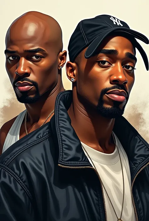 A fancy HIP HOP album cover art with realistic picture of 50cent and 2Pac pictures