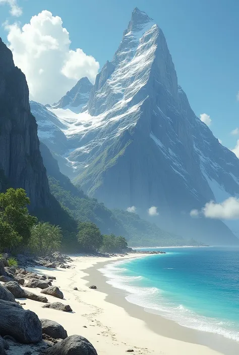 Beautiful mountainous landscapes that merge with a white sand beach similar to a scene from pirate movies