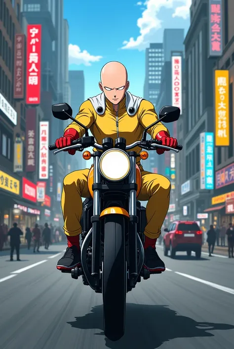 Saitama from One Punch Man working by motorcycle taxi, Is he alone on the bike