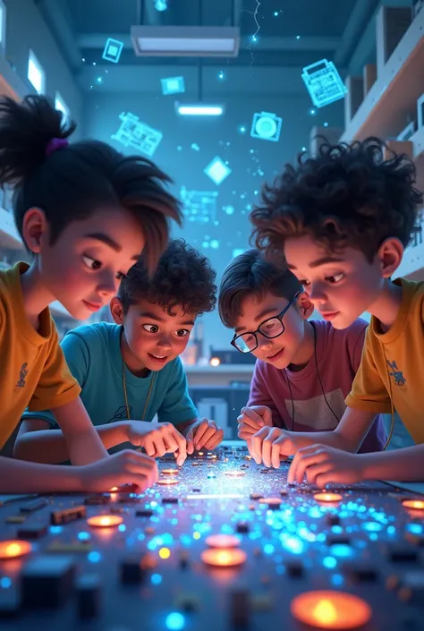 17-year-olds animated 3d making electronic circuits as a team 