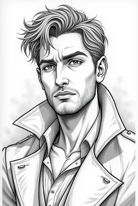 Hot handsome vampire with short hair and beard coloring page line art clean 