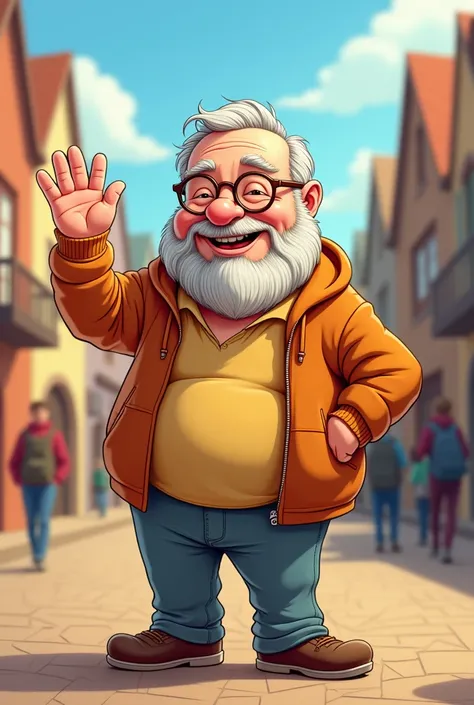 Create the cartoon image of a 60-year-old man, gordo, who wears glasses 