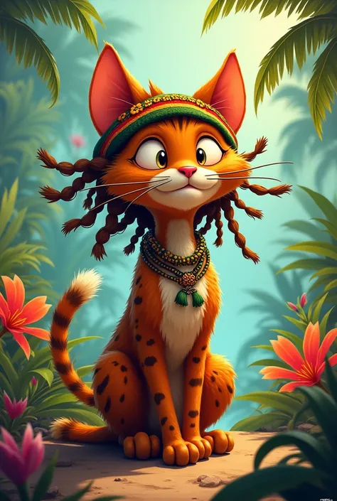 Wild animated cat like Rastafari

