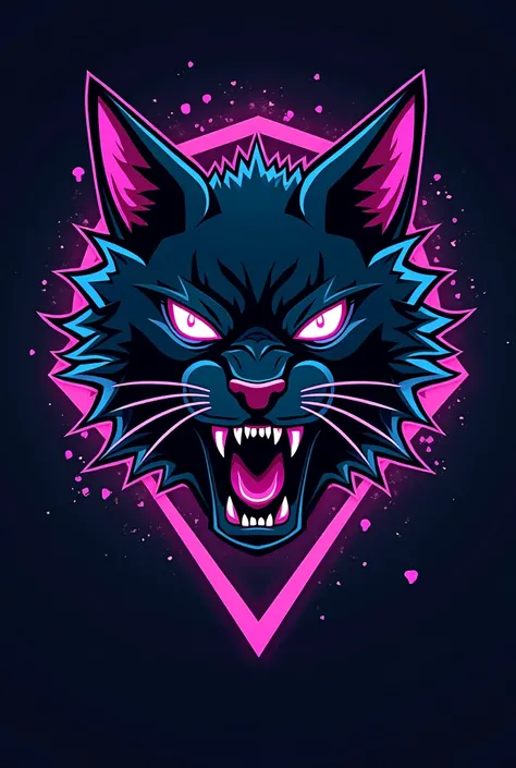 Create a bold and dynamic logo for a music band called [THE BAD CAT], featuring head cat imagery like mascots, and vibrant color palette. The logo should convey strength, and be ideal for use on uniforms, merchandise and promotional materials, cyberpunk vi...