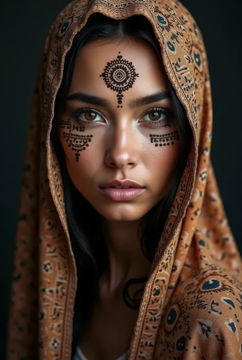 professional photograph, a stunning photo of a woman with aztech
tribal markings on face and an incredibly detailed veil,
perfect symmetric eyes, studio lighting, viral, 1DX Mark III,
Canon EF 85mm f/1.4 L IS USM Lense, shutter speed 1/125,
aperture f/11.0...