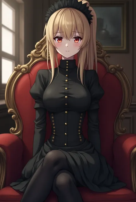 a woman in a black outfit sitting on a chair, 2 b, 2b, 2b nier automata, film still of 2b nier automata, anime girl wearing a black dress, nier 2 b, anya from spy x family, anime maid nazi ss military, 2b from nier automata, 2 b from nier automata, loli in...