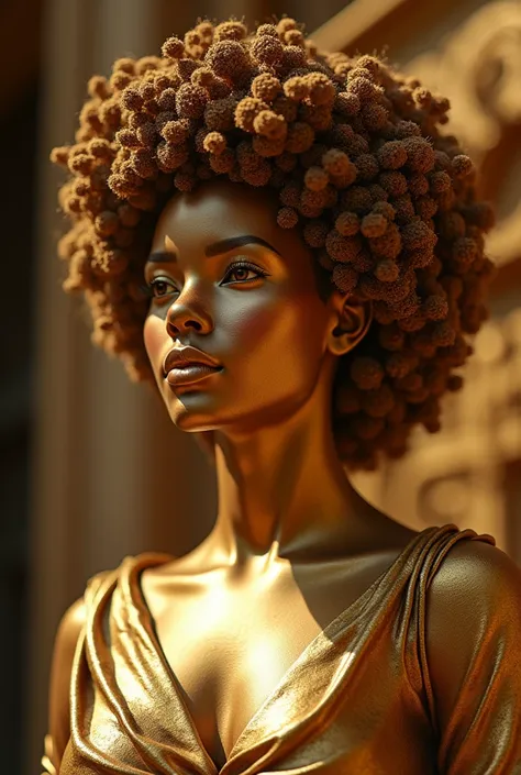 Golden statue of a woman with afro