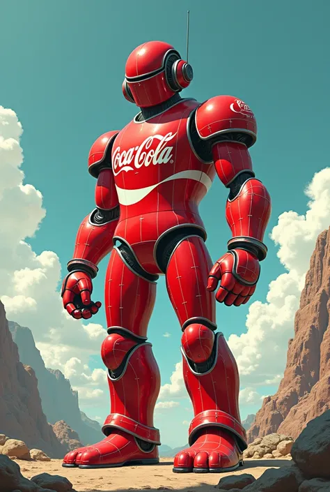 CREATE COCA COLA MAN MADE OF TIN LIKE A COCA COLA CAN BUT WITH THE LINE STYLE OF THE ANIME JOJO BIZZARRE ADVENTURES