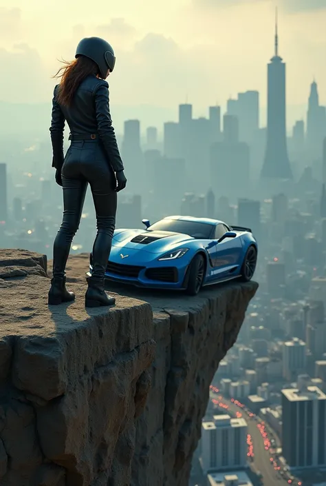 *Scene Description*

Generate an image of a dramatic scene set on top of a cliff. The cityscape serves as a backdrop, with towering skyscrapers and bustling streets visible in the distance.

*Main Elements*

1. *Cliff Edge*: The scene takes place on the ed...