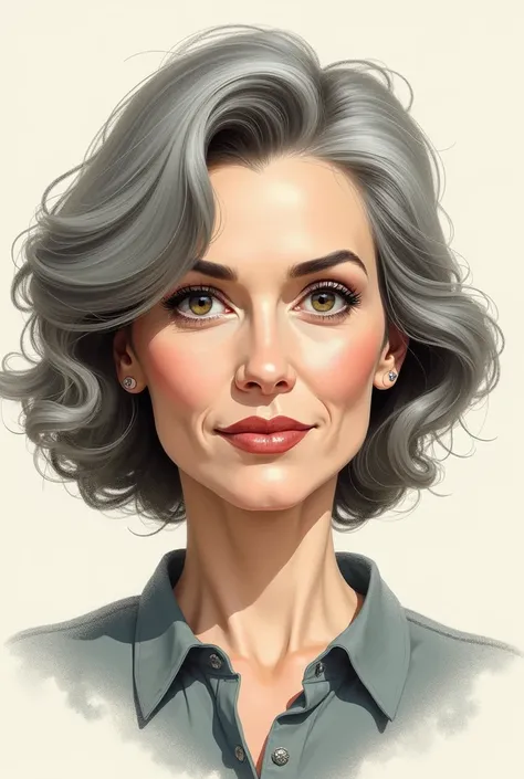 To create a woman with an approximate age of 55,  in the style of a photo being a drawing to put on a persona, although, a photo with simple drawing style, without being realistic
