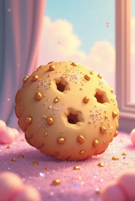 Cookie with golden sprinkles and magic sprinkles that is more of an illustration 