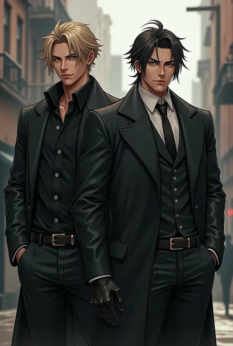 Two male characters like Cid Kagenou with a player-like style that look cool or shady that look a little more serious 