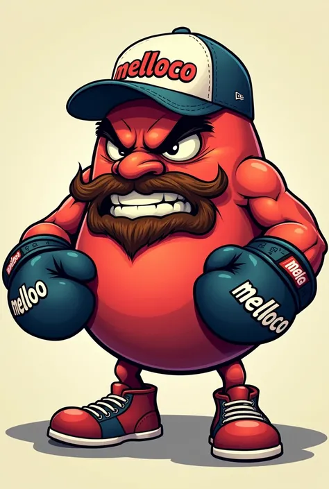 Melloco tuber with glasses and baseball cap with mma gloves that have melloco written on the gloves as on the cap and that the melloco is angry
With a beard 
