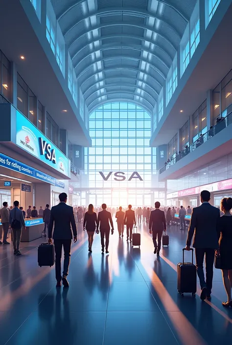 Generate an image of an airport 
with the VSA brand