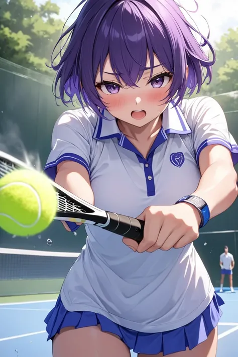 （masterpiece、 best quality：1.2），***1 person， short cut hair、Tennis Spray Final Match ，High school tennis club captain， dynamic sports motion 、The moment I hit the ball with my racket 、 Aphrodisiac Aphrodisiac Aphrodisiac Aphrodisiac Aphrodisiac、