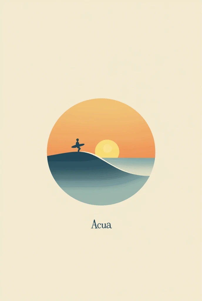 A minimalist surf logo ,  that is called acua and that has a sunset, A clothing brand 