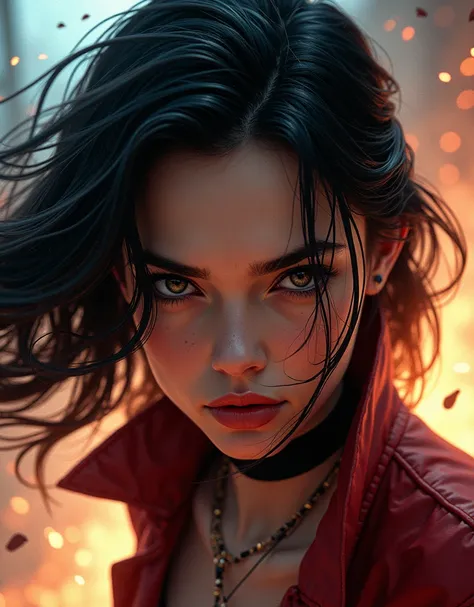 girl in comic style, beautiful detailed eyes, beautiful detailed lips, very detailed face, long eyelashes, dynamic pose, action scene, dynamic lighting, Colors: black, comic book shading, Blur, dynamic composition, (Best quality,4K,8 K,a high resolution,ma...