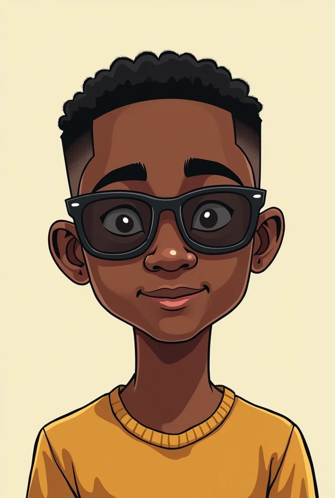 Make an 18-year-old black man with short hair disguised brown eyes and face but I want you to do it in a cartoon version