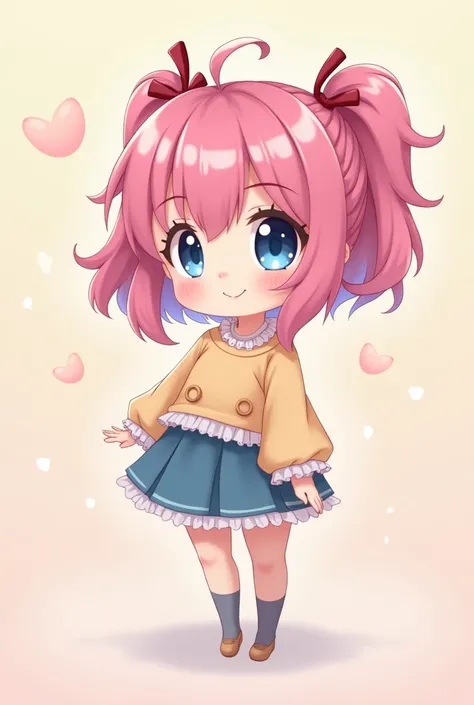 2-D Cutecore lolicore cartoonish anime girl with dark blue eyes and pink hair