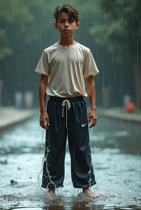 Boy with t-Shirt, Long Pants nike, wetlook clothes, water dripping his clothes, 