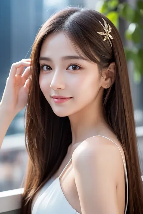 8k, masterpiece,  RAW Photos, Best Quality, Realistic,  High Definition CG Unity 8K Wallpaper , ( very pretty face ,  beautiful lips,   beautiful eyes ),  Face with Intricate Details, ((  very detailedなスキン ))  1 girl, Full front body, Raise your hand, Hold...