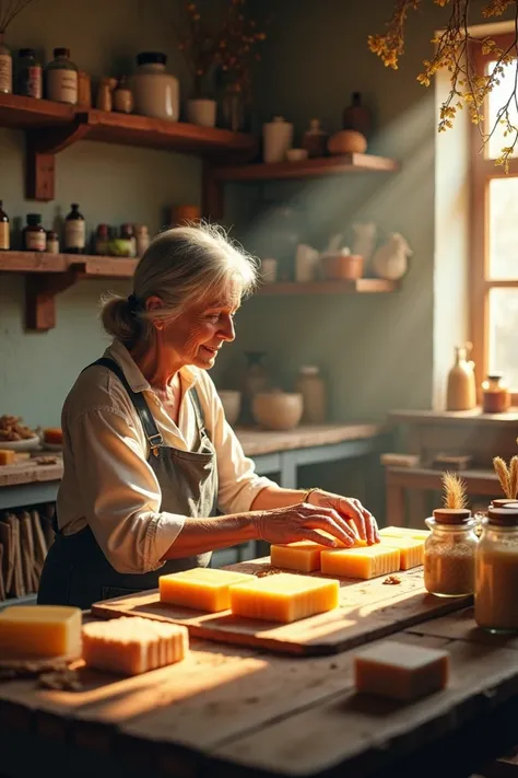  Create a Facebook cover image ,  of a soap-making environment that includes the text "My grandmothers soaps " 