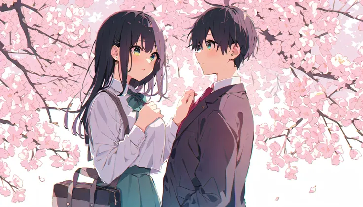 High school couple under a cherry tree