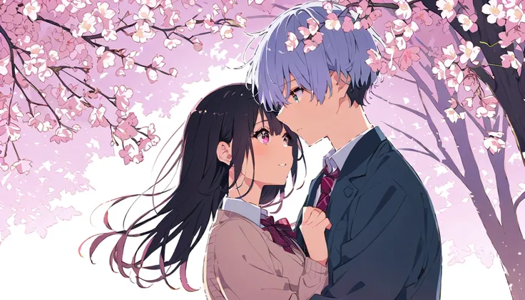 High school couple under a cherry tree