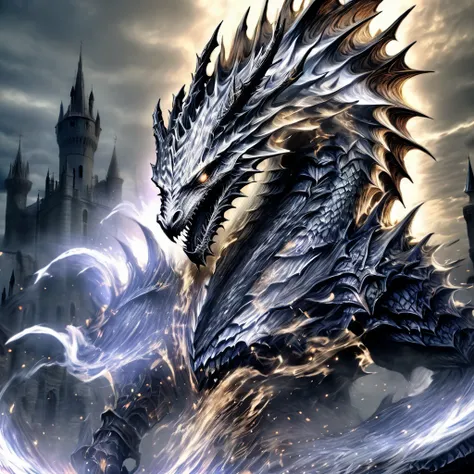   best quality, masterpiece,   ultra high resolution, (  photorealistic :1.4),  Dark Souls Bosses ,White Dragon、