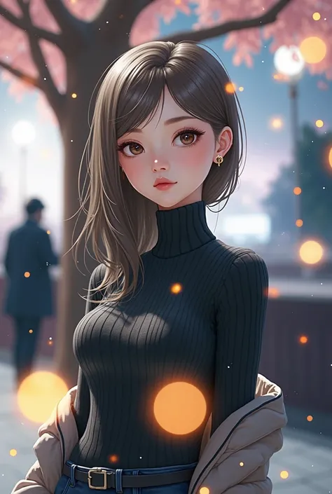  1 girl ,(Wearing a sweater and a long jacket:1.2),( RAW photos ,  best quality), (Realistic, photo-Realistic:1.4), masterpiece,  very delicate and beautiful ,  Very detailed, 2k wallpaper, wonderful,  fine-grained,  Very detailed CG unity 8k wallpaper,  s...