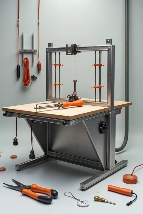  Metal tool module with propylene boards on top of the clamp module, pliers, insulating tape and wires 