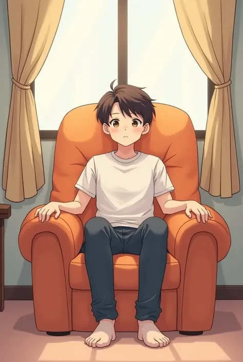 A man sitting in a very cute and adorable Manhua BL Y type possessive chair