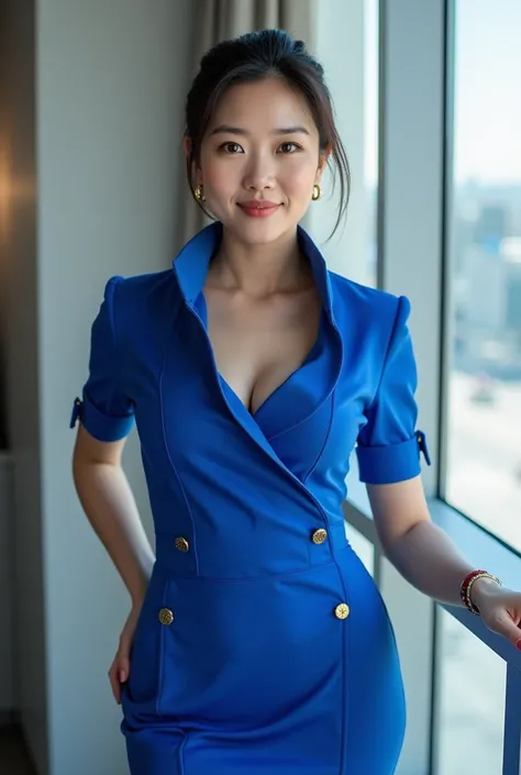 Asian 40th Stewardess Blue Dress G Cup Exposed Han Ji Min