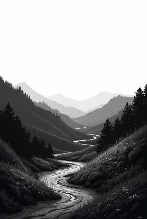 A drawing of a landscape that has shade that is to be traced well blurred to black and white and that is like manga or comic or manwha