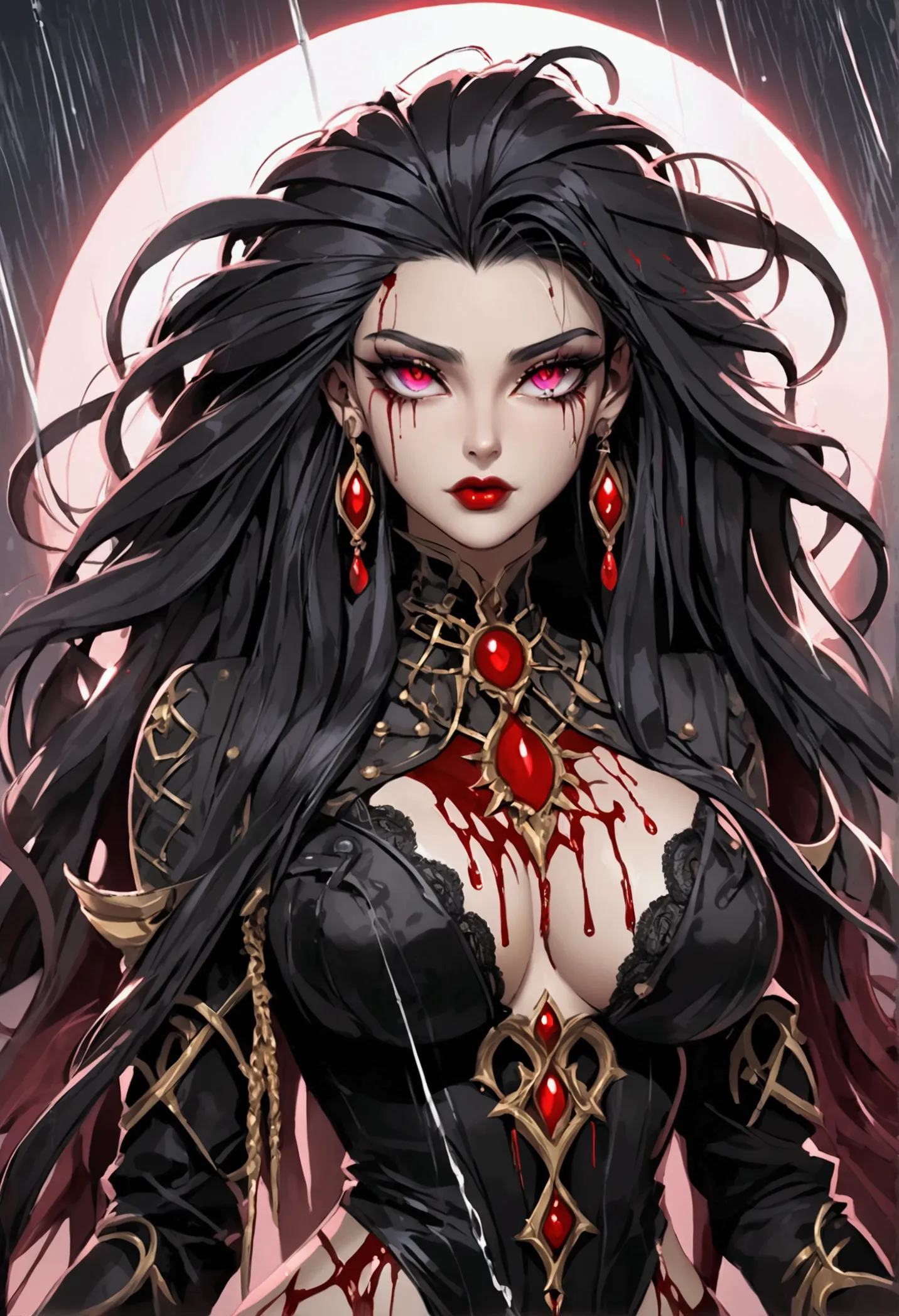 Create an image of a stunningly beautiful perfect  fantasy dread Necromancer ,a womans figure is illuminated by a circular light that frames her head, Stunningly gorgeous beautiful perfect sexy face,  perfect makeup, lipstick, curved eyebrows, long lusciou...