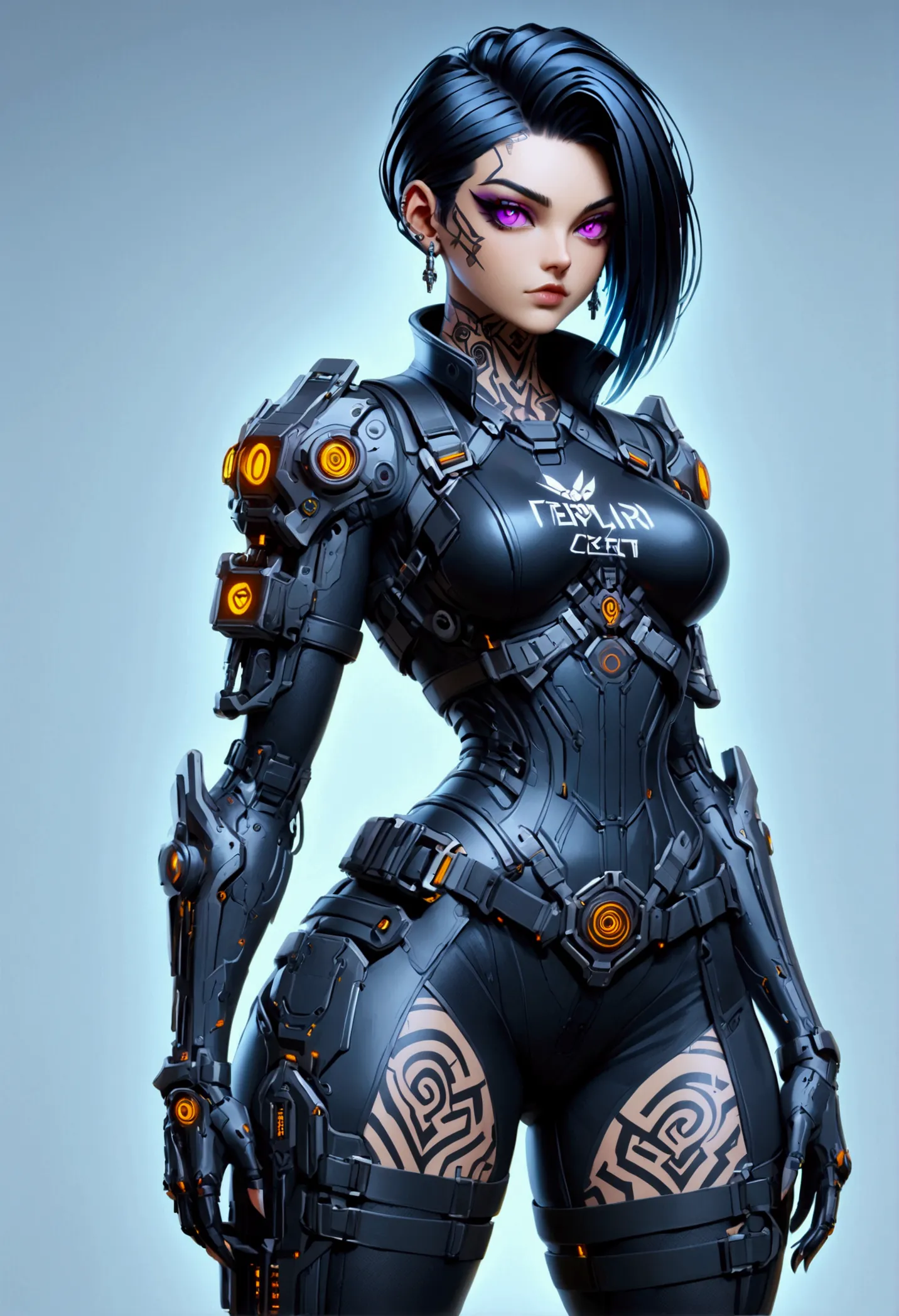 a fullbody view of a woman with tattoos on her body, seductive cyberpunk dark fantasy, ornamental gothic - cyberpunk, cyberpunk ...