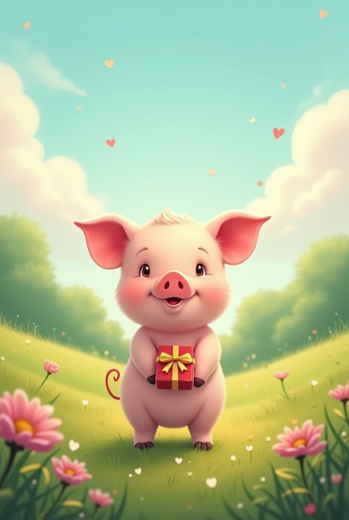  Create a cover for my story that will be called the most beautiful gift, Let there be a pig  