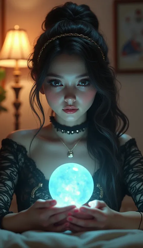 3d art-style woman at home with crystal ball “Trending Videos” 