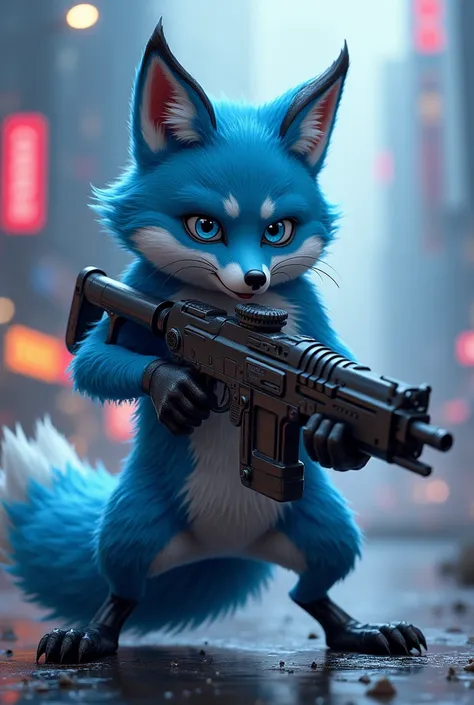 Blue fox with a machine gun 