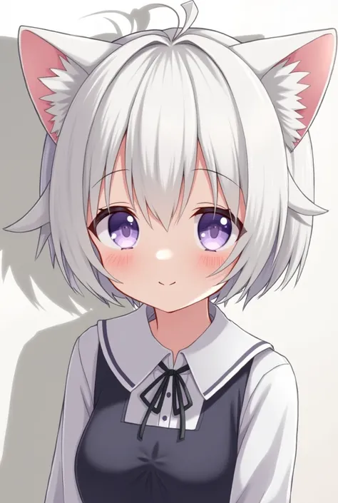  short hair, white hair, very cute,  cat ears,  cat ears