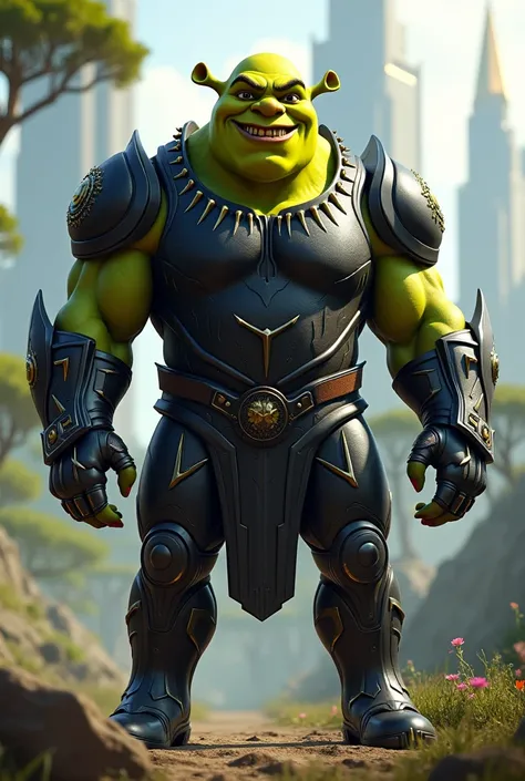 Shrek in Black Panther armor 