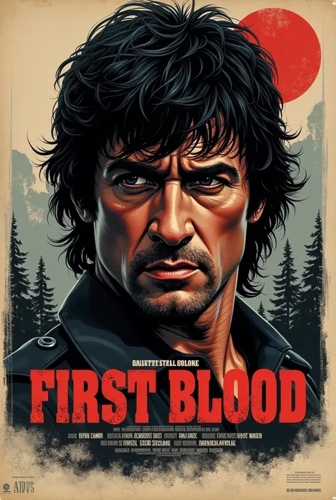  MAKES A POSTER FOR THE 1982 MOVIE FIRST BLOOD STARRING: SYLVESTER STALLONE AS JOHN RAMBO  