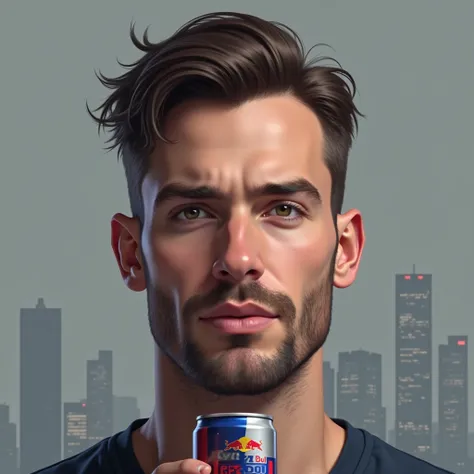 Character David taking Red Bull