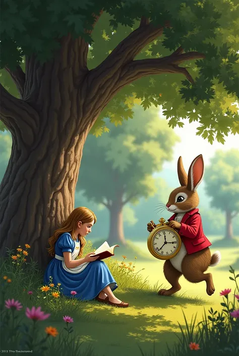     on a summer afternoon,  ALICE WAS RESTING IN THE SHADE OF A TREE ,  WHILE READING A BOOK WITHOUT PICTURES . suddenly,  ALICE SAW A RABBIT ,  BUT NOT AN ORDINARY RABBIT , SHE RAN BY .  SHE HAD A HUMANOID BODY ,  SHE WORE A RED JACKET AND CARRIED A HUGE ...