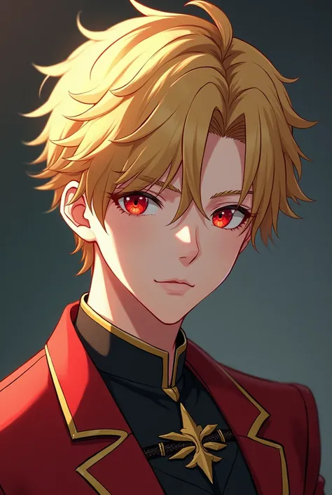 High definition, Actual photo, Short hair, Web novel,  red eyes, Blonde hair, Handsome, Crown Prince,  cool expression